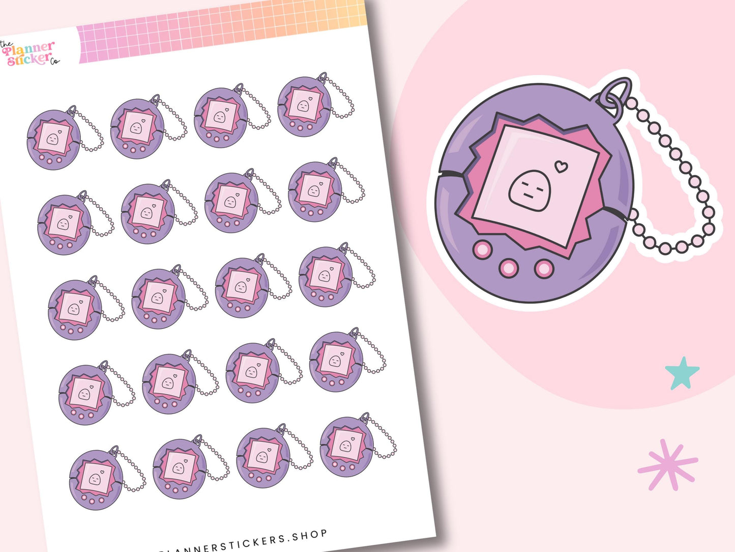 Tamagotchi Sticker Sheet 90s Throwback Y2K aesthetic Digital Pet. Next Day Shipping.