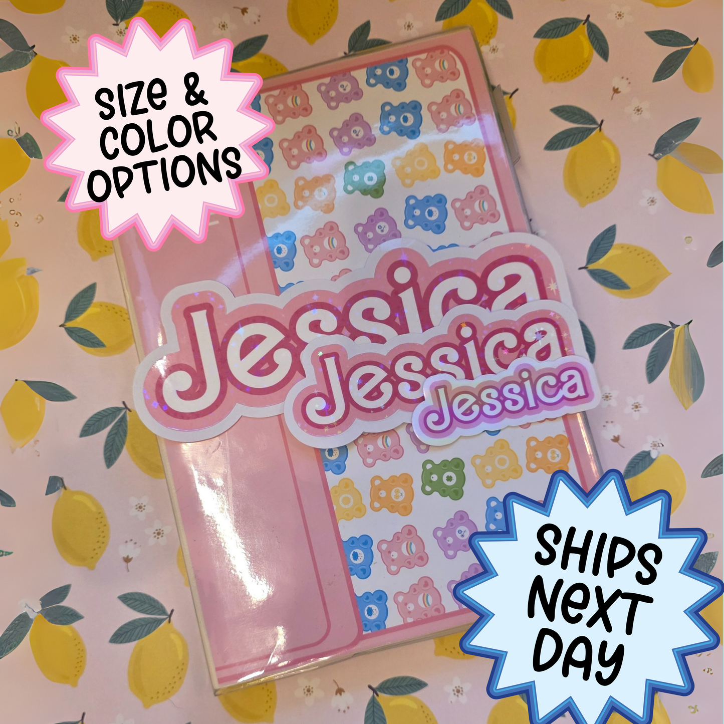 Barbie Inspired Personalized Name Sticker. Ships next Day. Size, Material, and Color options.