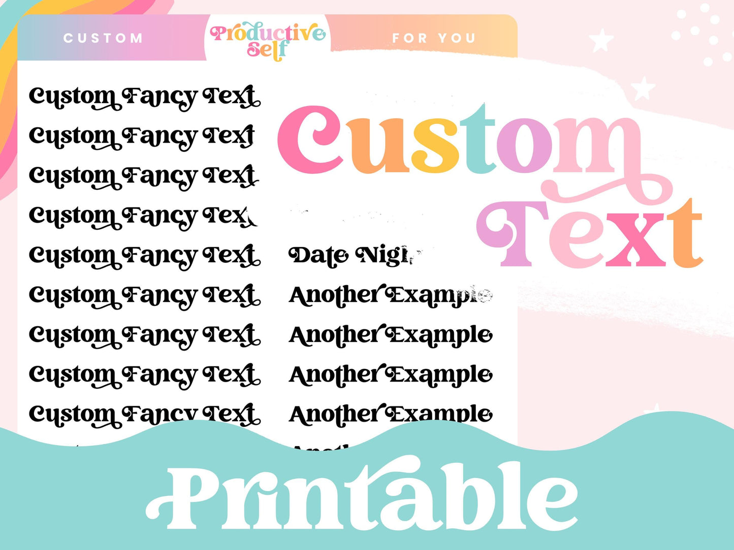 Custom Printable Text Functional Planner Sticker with Personalized Script