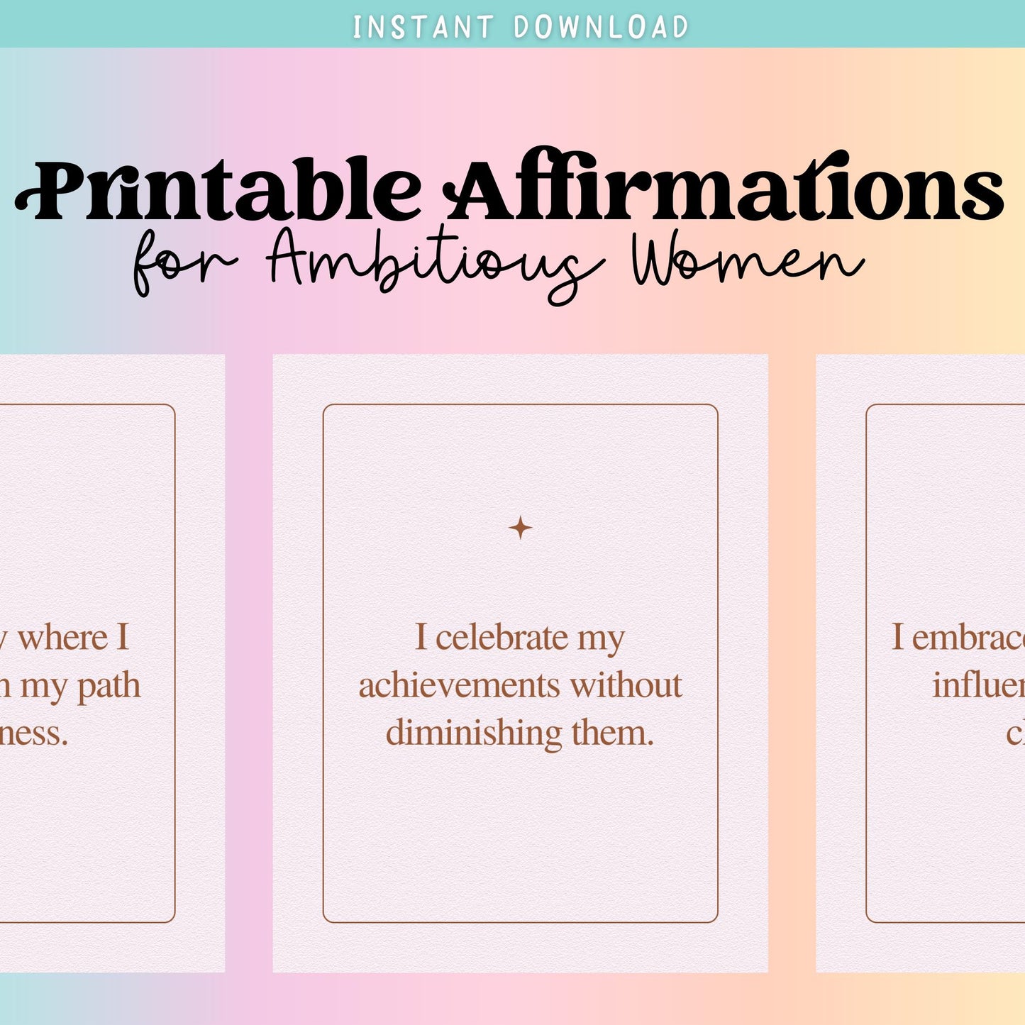 Printable Daily Affirmations for Ambitious Women | Positive Planning & Productivity | Digital Download