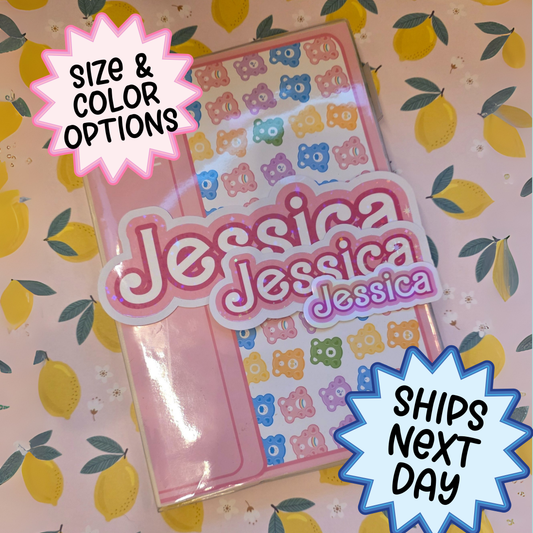 Barbie Inspired Personalized Name Sticker. Ships next Day. Size, Material, and Color options.
