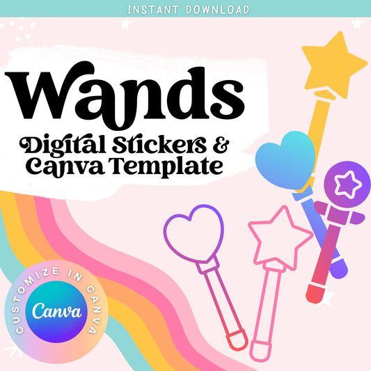 Magical Wand Editable Digital Planner Sticker for Fun, Functional and Aesthetic Planning - Customizable Canva Template Included