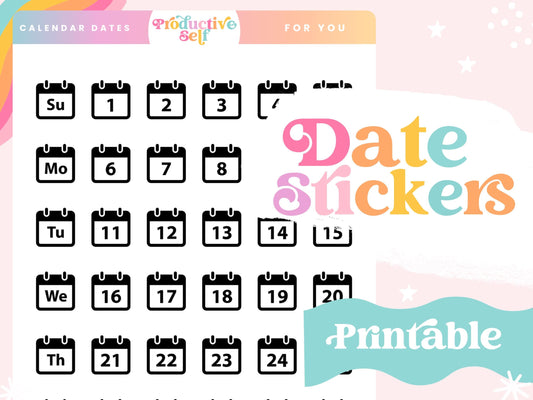 Printable Planner Calendar Date Number Icon Stickers