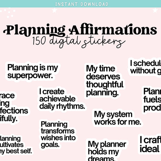 150 Planner Affirmation Digital Sticker Bundle Planner Stickers for Ambitious Women, Self Care Personal Development Career Development