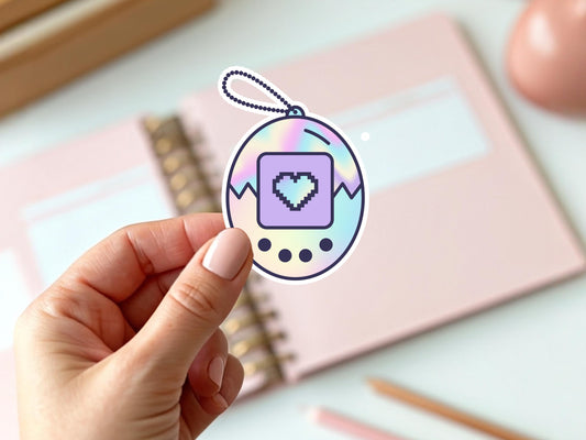 Holographic Tamagotchi Sticker Sheet 90s Throwback Y2K aesthetic Digital Pet. Next Day Shipping.