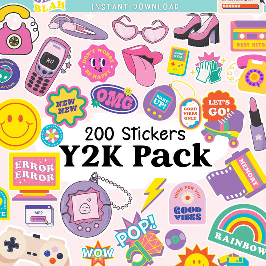 200 Y2K Digital Sticker Pack 90s Retro Digital Planner Sticker Bundle Instant Download for your Digital Planner Journal