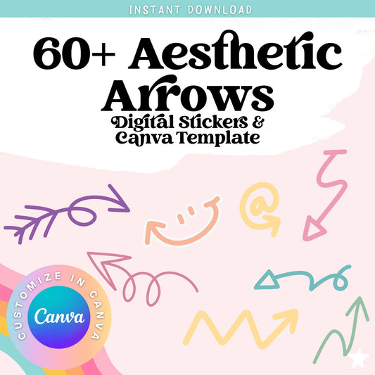 60+ Cute Arrow Digital Sticker Bundle Custom Planner Stickers Kawaii Cute Planning Canva Sticker Template