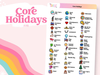 US Holiday Planner Stickers Holidays - Perfect for Calendars, Hobonichi, Happy Planner, Filofax, Laurel Denise, Erin Condren, or any planner
