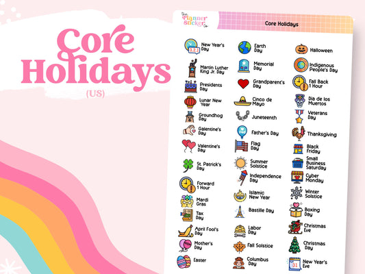 US Holiday Planner Stickers Holidays - Perfect for Calendars, Hobonichi, Happy Planner, Filofax, Laurel Denise, Erin Condren, or any planner