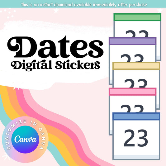 Monthly Date Digital Planner Sticker for Functional and Aesthetic Planning - Customizable Canva Template